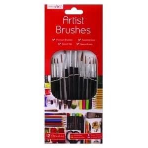 Work of Art Natural Bristle Artist Brushes Flat Tip Black Pack of 12