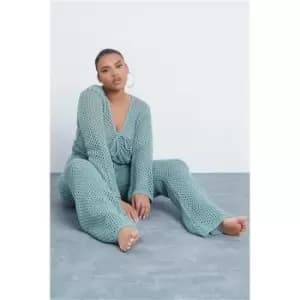 I Saw It First Sage Plus Size Flare Sleeve Cropped Crochet Top With Tie Detail - Green