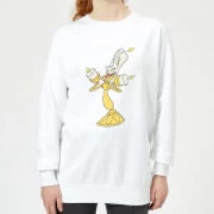 Disney Beauty And The Beast Lumiere Distressed Womens Sweatshirt - White