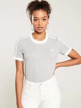 adidas Originals 3 Stripe Tee - Grey Heather, Size 12, Women