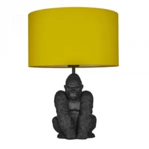 King Gorilla Table Lamp in Black with Mustard Reni Shade