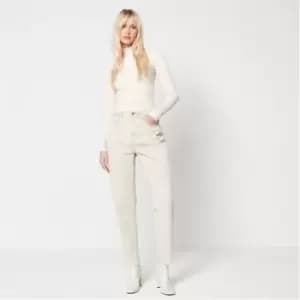 Missguided Raw Hem Riot Mom Jeans - Beige