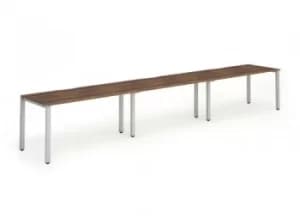 Single Silver Frame Bench Desk 1600 Walnut (3 Pod)