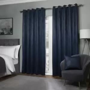 Emma Barclay Ambiance Thermal Woven Blackout Lined Eyelet Curtains, Navy, 46 x 54 Inch