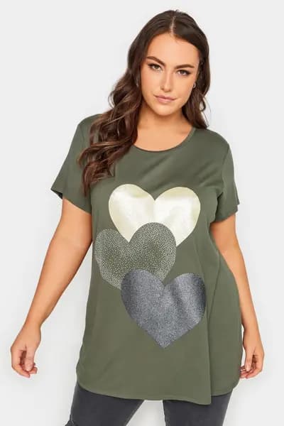 Yours Heart Print T-Shirt Green