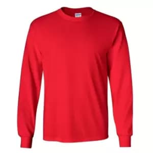 Gildan Mens Plain Crew Neck Ultra Cotton Long Sleeve T-Shirt (XL) (Red)