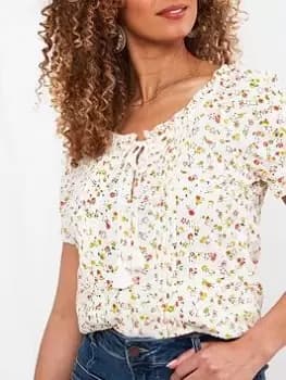 Joe Browns Joe Browns Printed Broderie Blouse Multi, Size 12, Women