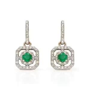 JG Signature 9ct Gold Emerald & Diamond Art Deco Earrings