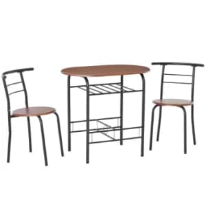HOMCOM 3 Piece Bar Table Set 2 Stools Industrial Style Dining Room W/ Storage Shelf Metal Frame Wood Top