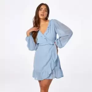 Jack Wills Wrap Frill Mini Dress - Blue