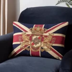 Union Jack Lion Crest Flag Tapestry Cushion Multi / 46 x 32cm / Polyester Filled