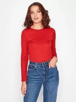 Long Tall Sally Ribbed Long Sleeve Bodysuit - Red , Red, Size 12, Women