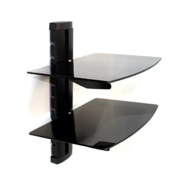 Tempered Black Glass Floating Shelf 2 Tier M&W