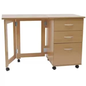 Techstyle Flipp 3 Drawer Folding Office Storage Filing Desk / Workstation Beech