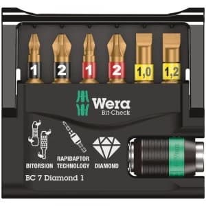 Wera 7 Piece Bit-Check Diamond Bitorsion Screwdriver Bit and Holder Set