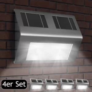 4x LED Solar Wall Lamp Stainless Steel Twilight Sensor Waterproof Garden Lamp Wall Light Outdoor