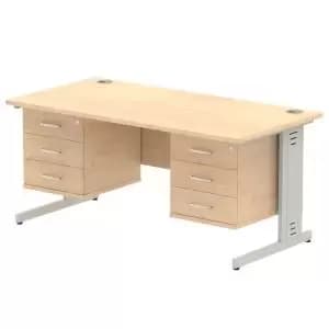 Impulse 1600 Rectangle Silver Cable Managed Leg Desk MAPLE 2 x 3