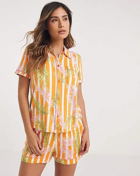 Chelsea Peers Chelsea Peers Palm Leaf Short PJ Set Orange Female 10 QV42601