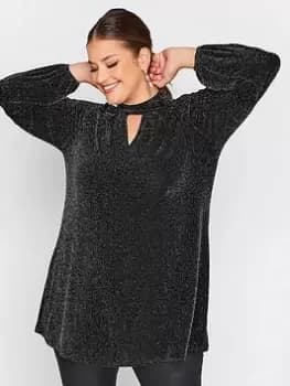 Yours Party Keyhole Bellow Sleeve Top - Silver, Size 18, Women