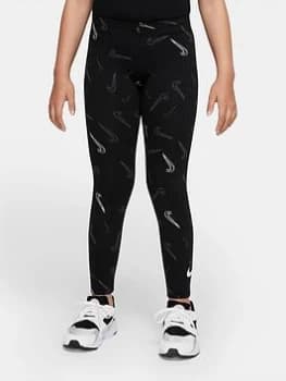 Nike Older Girls NSW Favourite All Over Print Tights - Black, Size M=10-12 Years, Women