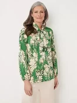 Wallis Floral Tie Neck Blouse - Green, Size 16, Women