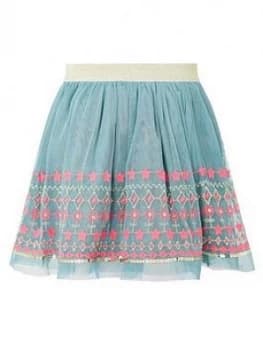 Monsoon Girls Disco Embroidered Skirt - Teal