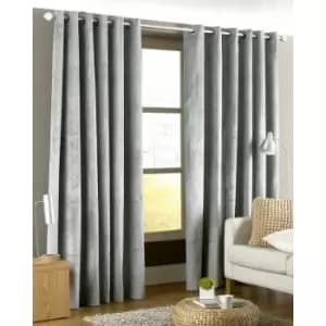 Imperial Velvet Woven Lined Eyelet Curtains, Silver, 90 x 90 Inch