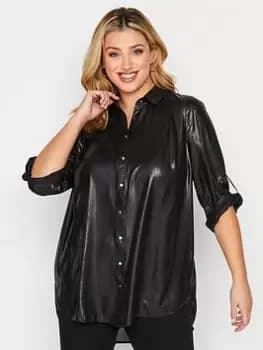 Yours Shirt Black Self Shimmer, Black, Size 18, Women
