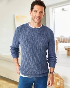 Cotton Traders Textured Knit Crew Neck Jumper in Blue