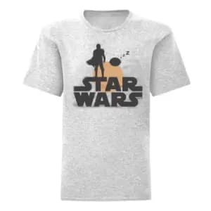 Star Wars: The Mandalorian Womens/Ladies Mando And The Child Silhouette Boyfriend T-Shirt (S) (Heather Grey)