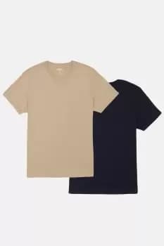 2 Pack Navy And Stone Roll Sleeve T-Shirt
