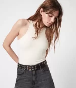 AllSaints Womens Abigail Leather Belt, Black, Size: L/XL