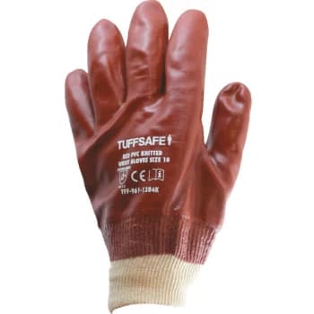 Red PVC Knitted Wrist Gloves - Size 9 - Tuffsafe