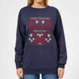 National Lampoon Merry Christmas Knit Womens Christmas Sweatshirt - Navy - L