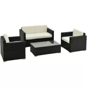 Outsunny - 4PC Rattan Sofa Set Outdoor Coffee Table Chair Wicker Garden Black