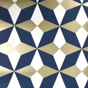 Nova Geometric Wallpaper Blue White Silver Metallic Shimmer Modern - Fine Decor