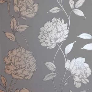 Arthouse Opera Pretty Floral Metallic Wallpaper Charcoal Rose Gold Paper