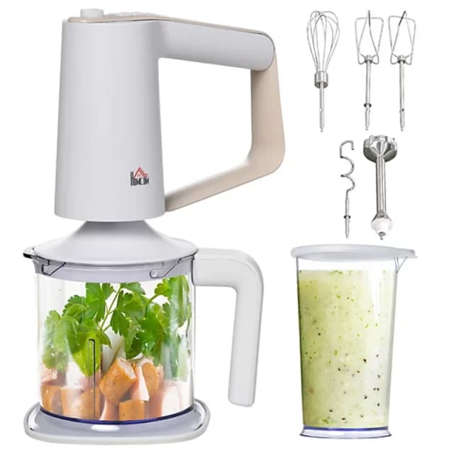 HOMCOM Five-In-One Hand Mixer w/ Five Speed Settings - White