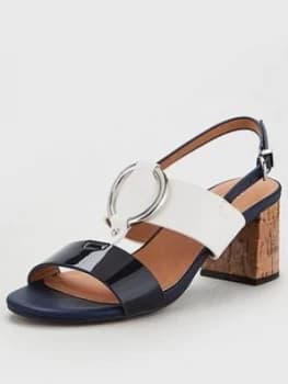 Wallis Circle Trim Block Heel Sandals - Navy/White, Size 3, Women