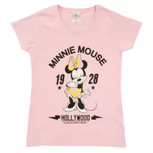 Disney Womens/Ladies Hollywood Minnie Mouse Fitted T-Shirt (L) (Baby Pink)