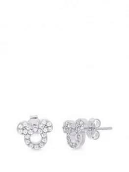 Disney Mickey Mouse Sterling Silver Open Crystal Stud Earrings, One Colour, Women