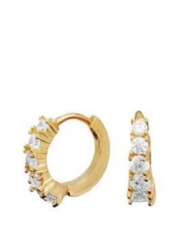 Simply Silver Sterling Silver 925 12Ct Yellow Gold Plated Cubic Zirconia Huggie Hoop Earrings