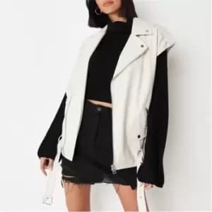 Missguided Oversized Faux Leather Sleeveless Biker Jacket - Beige
