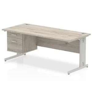 Impulse 1800 Rectangle Silver Cable Managed Leg Desk Grey Oak 1 x 2