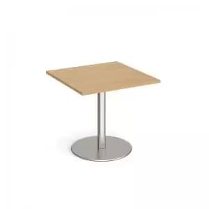 Monza square dining table with flat round brushed steel base 800mm -