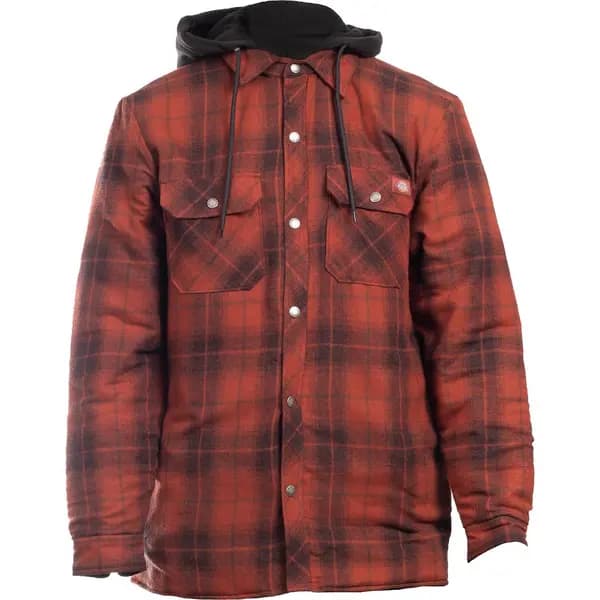 Dickies Mens Fleece Hooded Flannel Shirt Overshirt Jacket L - Chest 42-44' Brick DIC039-BRICK-L