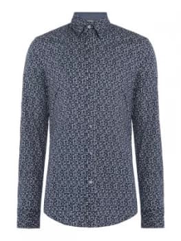 Mens Michael Kors Trim Fit Stretch Faded Spot Print Shirt Blue