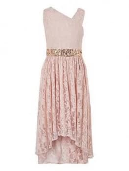 Monsoon Girls Abigail Lace One Shoulder Prom Dress - Pink, Size 10 Years, Women