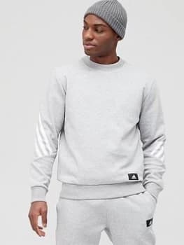 adidas Future Icons 3-Stripe Sweat Top - Grey Heather, Grey Heather Size M Men