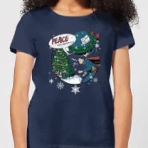 DC Superman Peace On Earth Womens Christmas T-Shirt - Navy - L